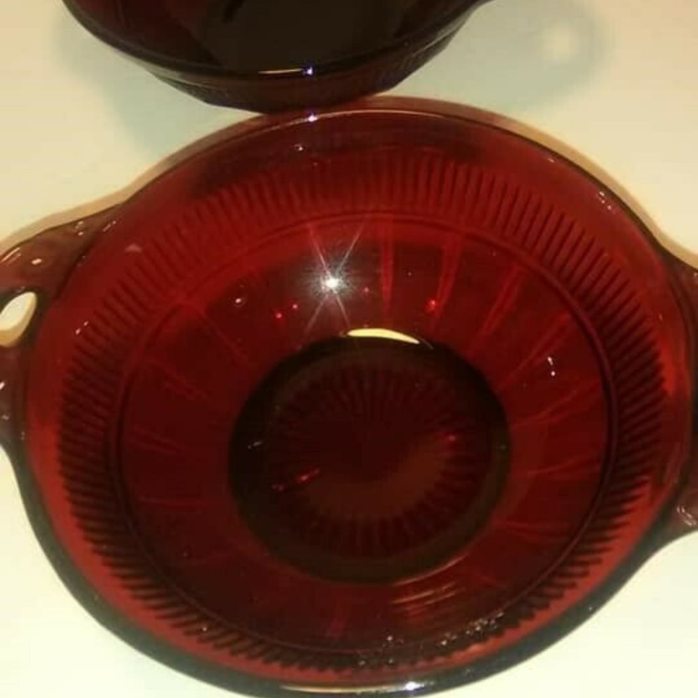 Vintage 6 Ruby Red Depression Glass Dessert Bowls